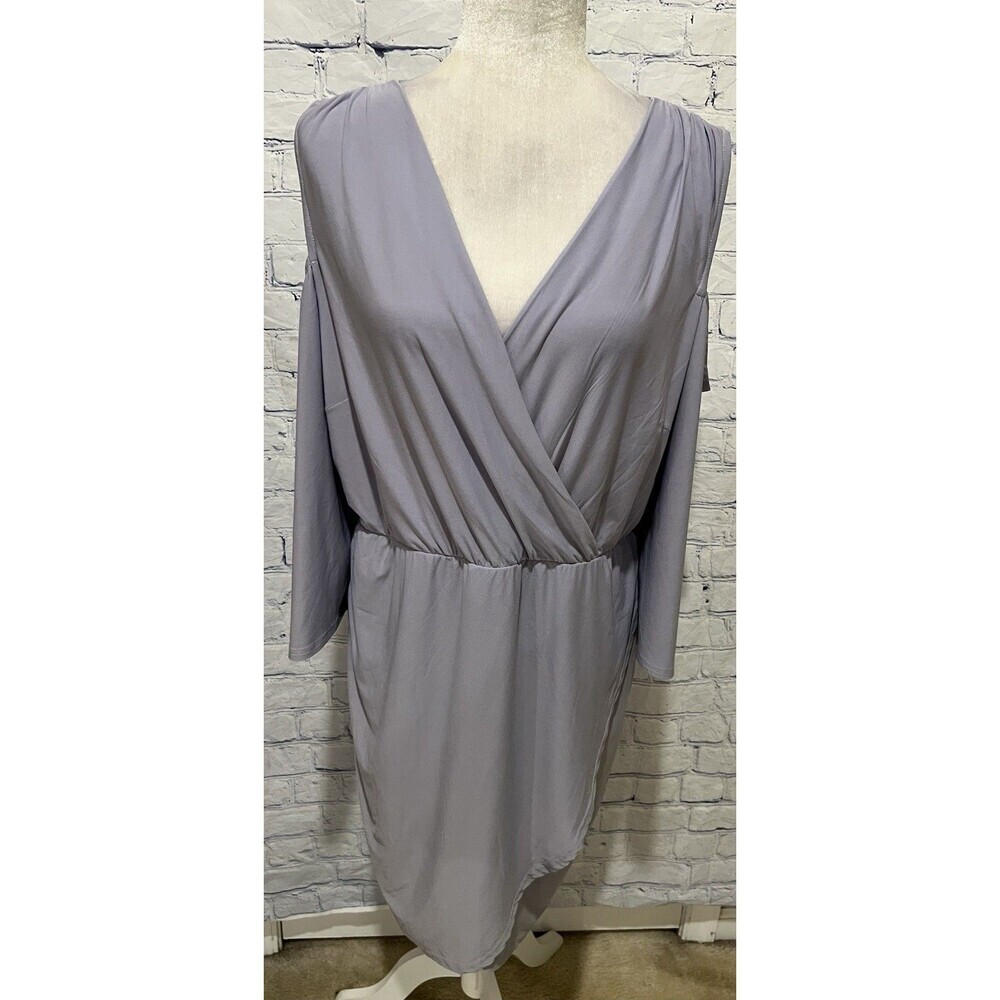 Venus Cold Shoulder Wrap Dress, Lined With Kimono Sleeves Light Purple XL